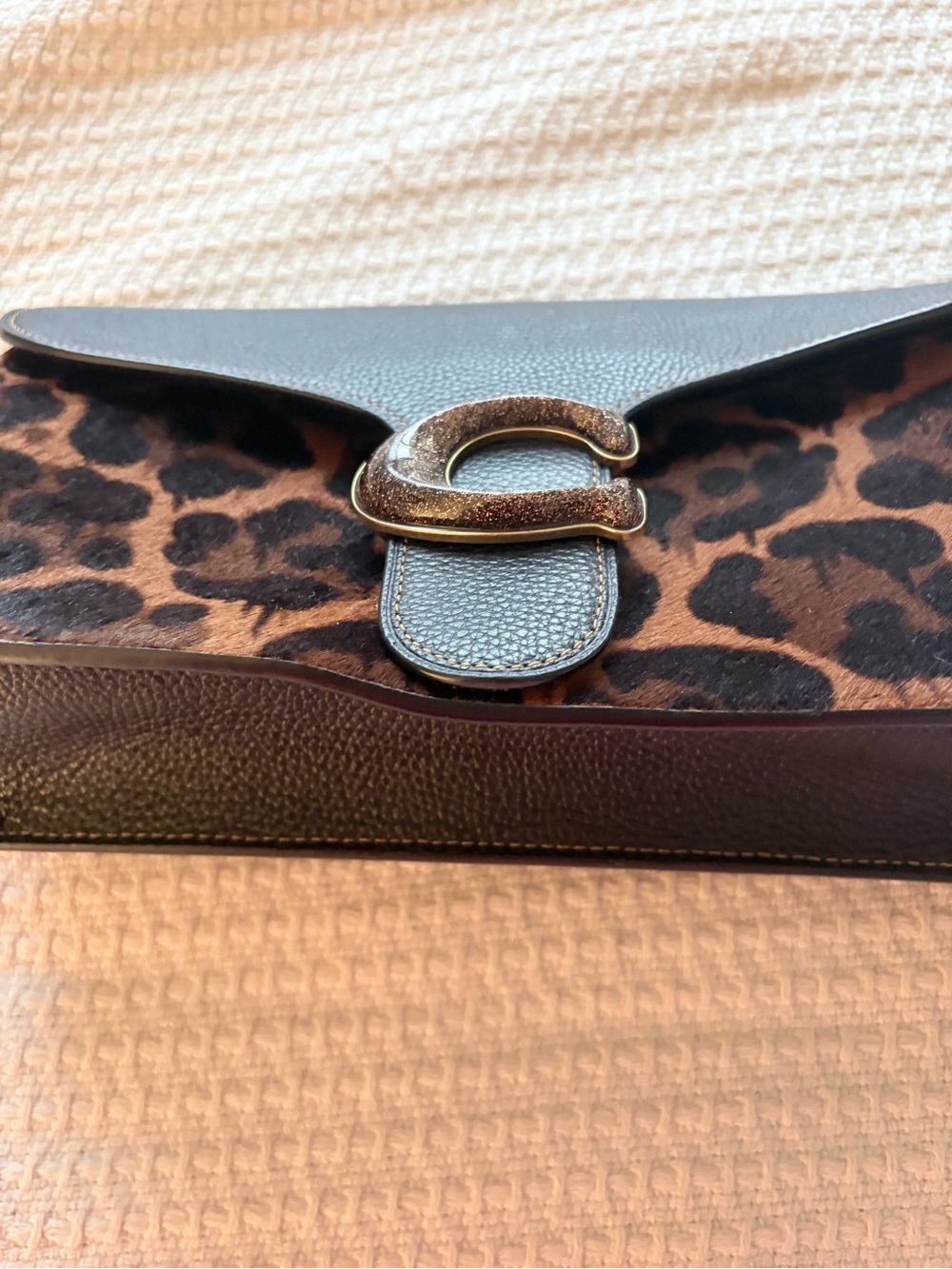Coach Leopard Print Mini Bag with Black Trim and Gold Hardware - Picture 6 of 12